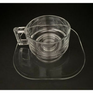 ARNO ITALY JOE COLOMBO CLEAR GLASS SQUARE HANDLE 2 1/4" CUP & SAUCER SET